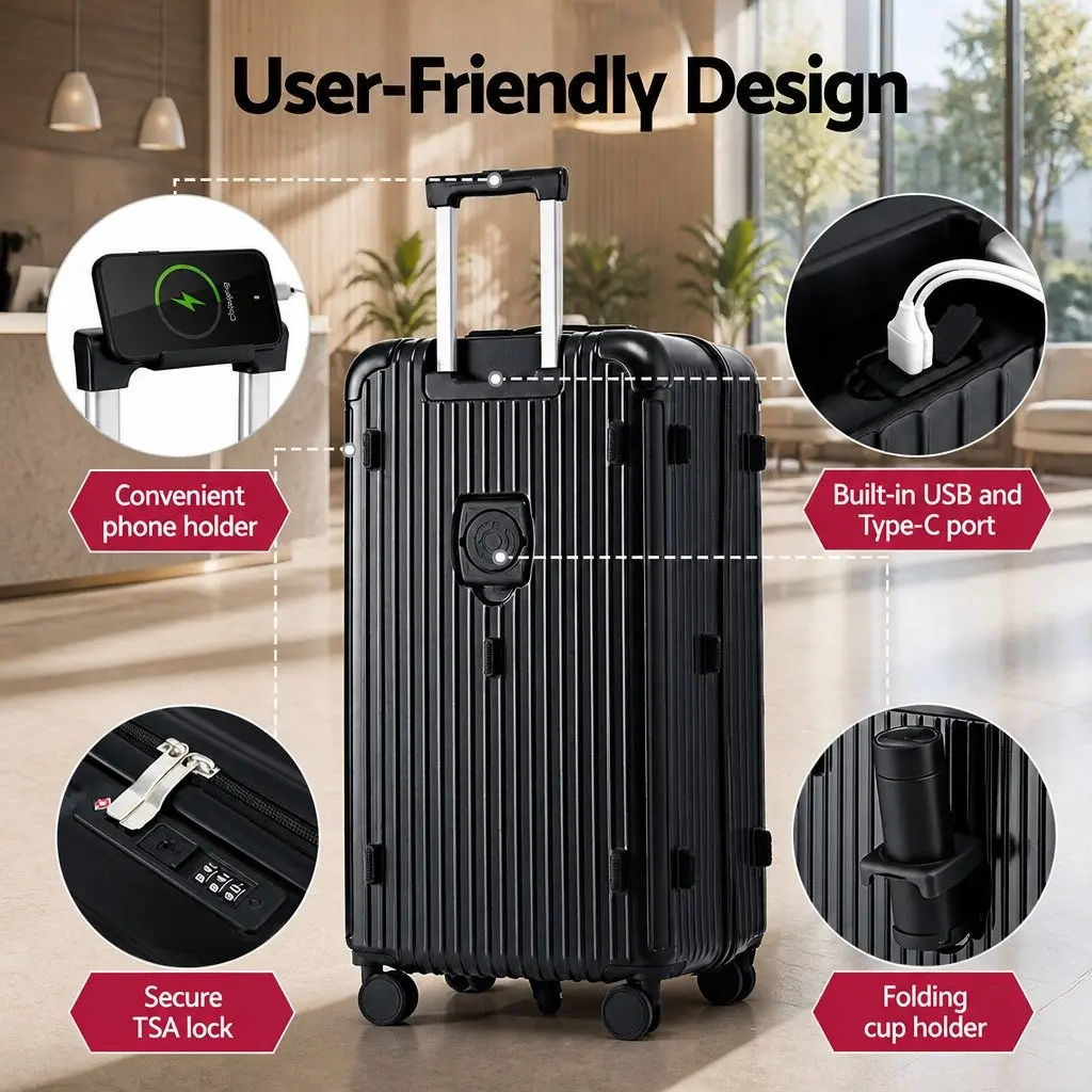 32" Trunk Luggage Suitcase with USB
