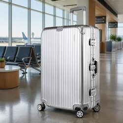 28 Inch Hard Shell Luggage Silver TSA Lock Trolley Travel Suitcase with Spinner