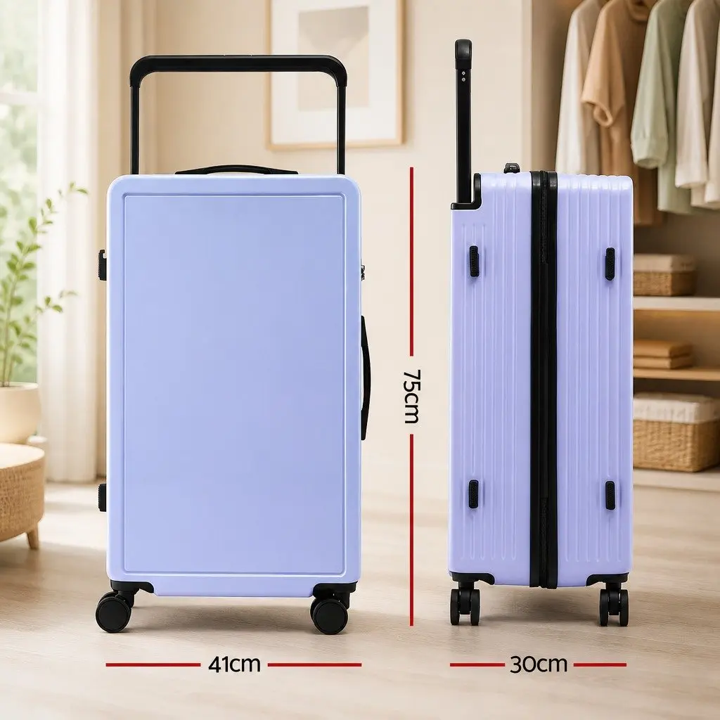 28" Suitcase Wide Handle Luggage Travel Trolley Case TSA Lock Light Blue