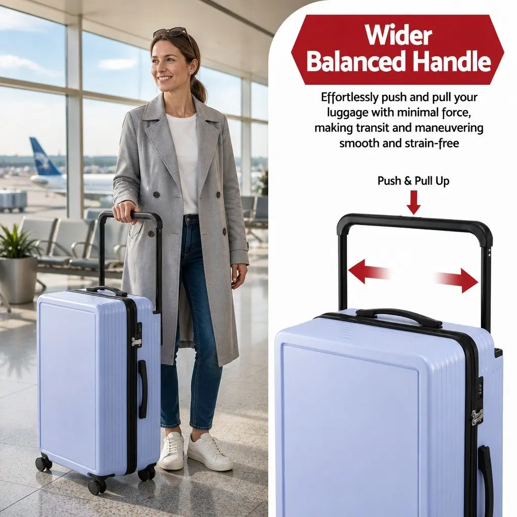 28" Suitcase Wide Handle Luggage Travel Trolley Case TSA Lock Light Blue