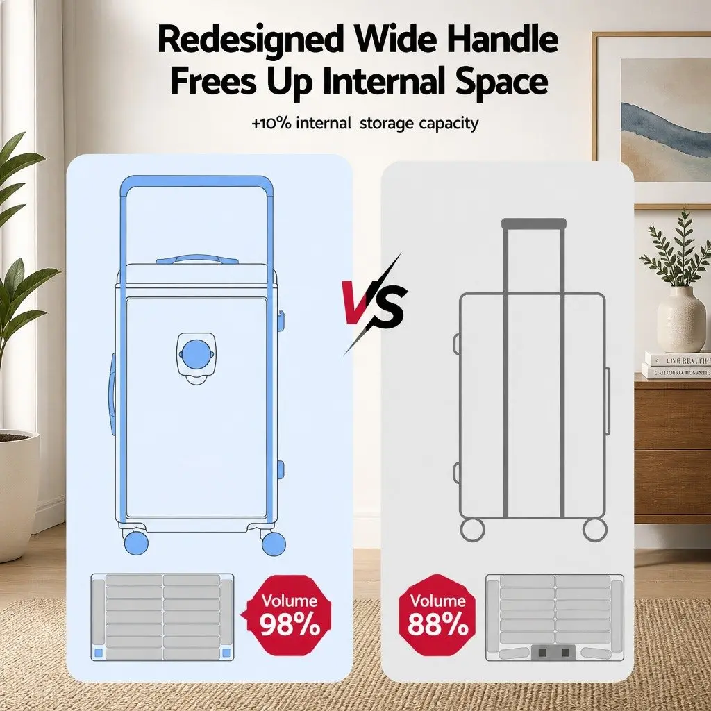 28" Suitcase Wide Handle Luggage Travel Trolley Case TSA Lock Light Blue