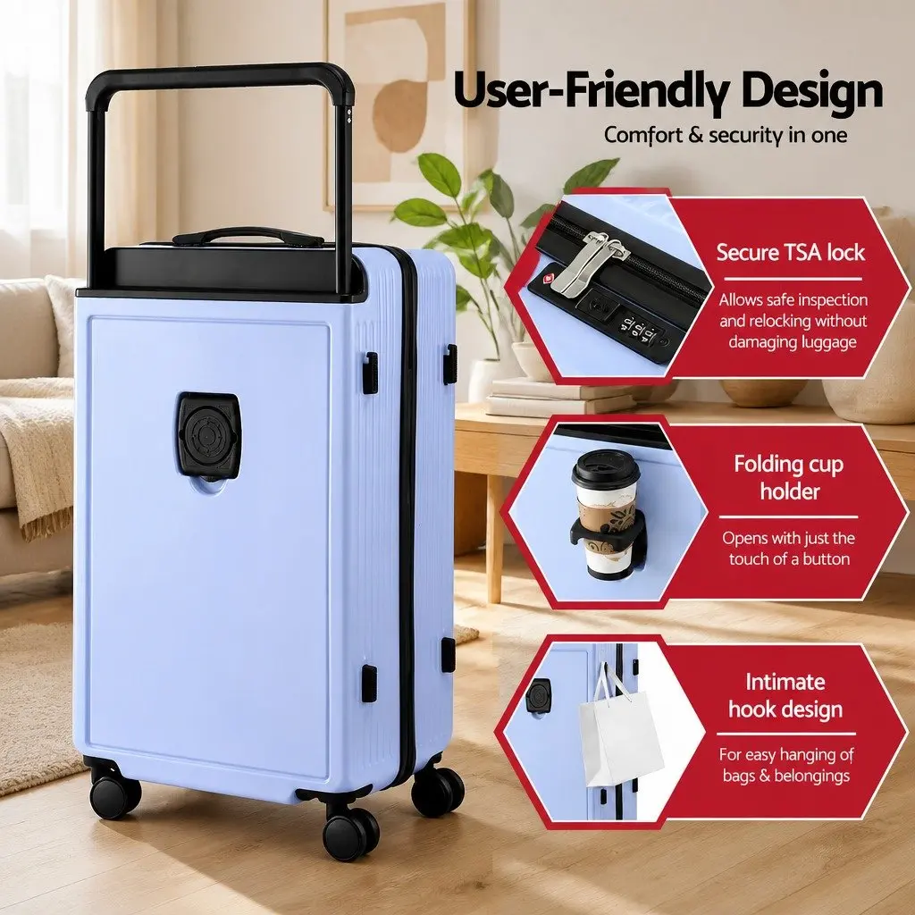 28" Suitcase Wide Handle Luggage Travel Trolley Case TSA Lock Light Blue