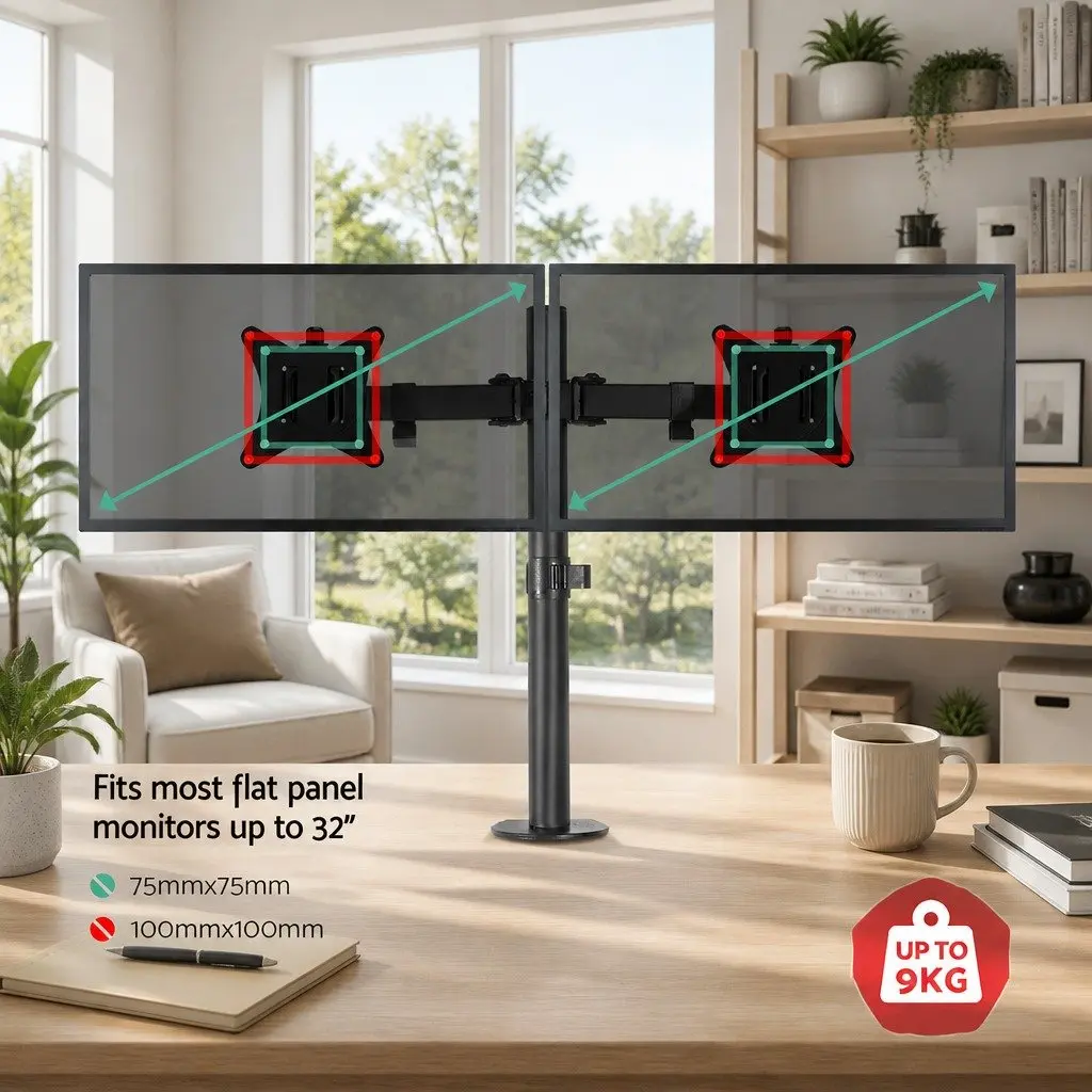 Dual Monitor Arm Desk Mount Screen Bracket Adjustable Holder Stand 32 inch