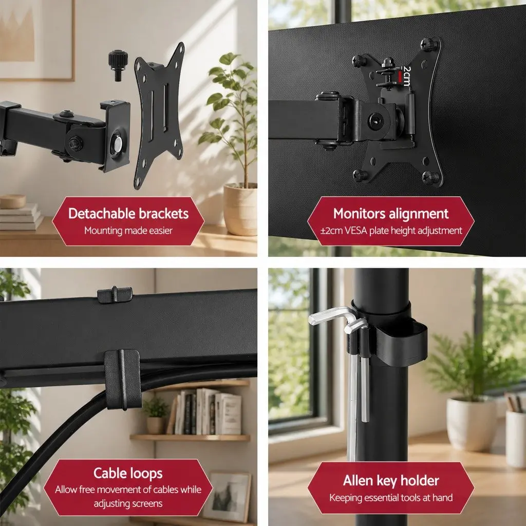 Dual Monitor Arm Desk Mount Screen Bracket Adjustable Holder Stand 32 inch