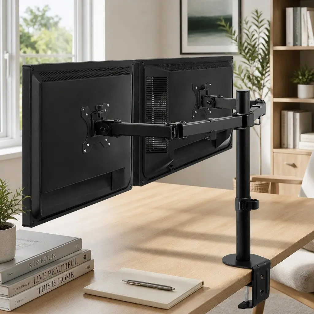 Dual Monitor Arm Desk Mount Screen Bracket Adjustable Holder Stand 32 inch