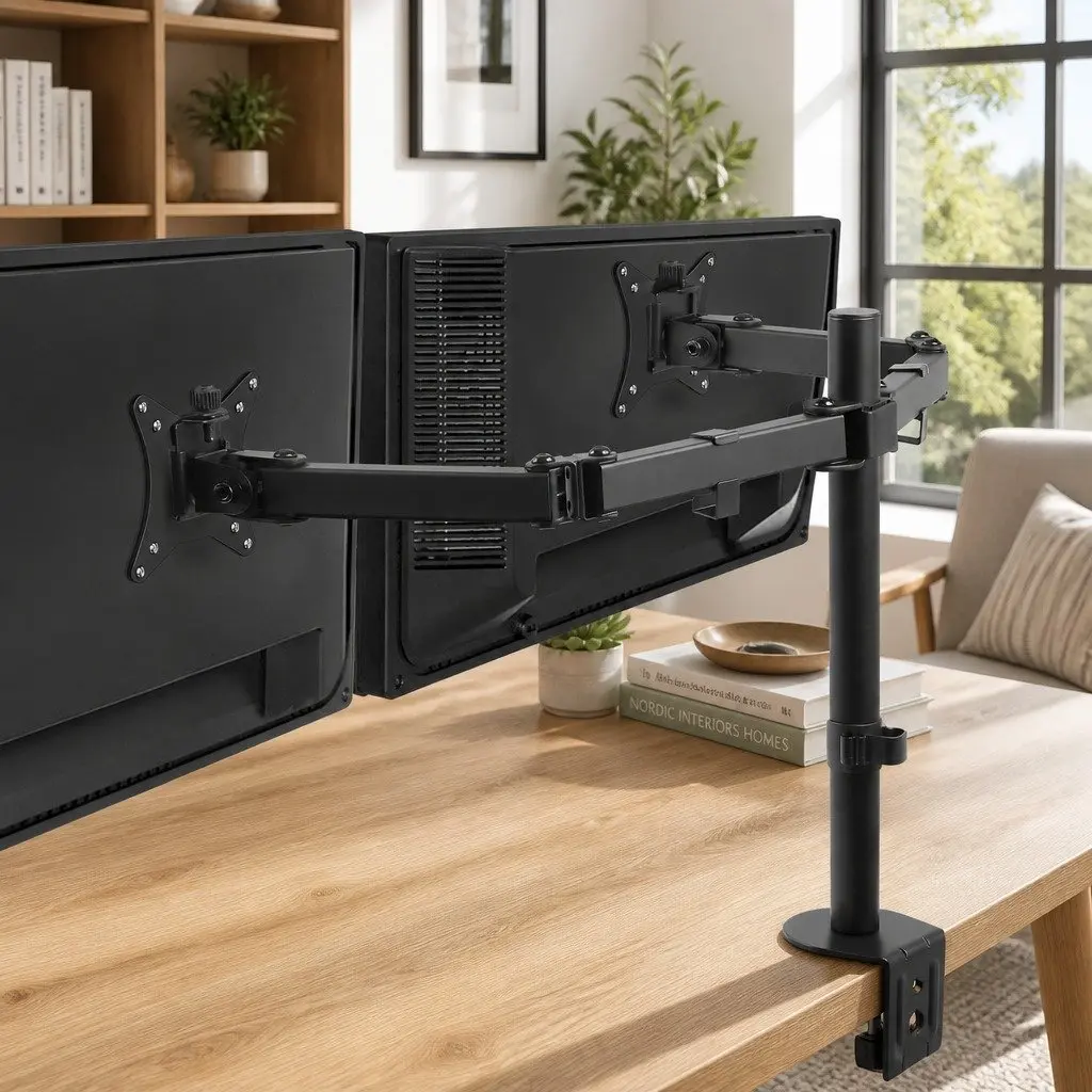 Dual Monitor Arm Desk Mount Screen Bracket Adjustable Holder Stand 32 inch