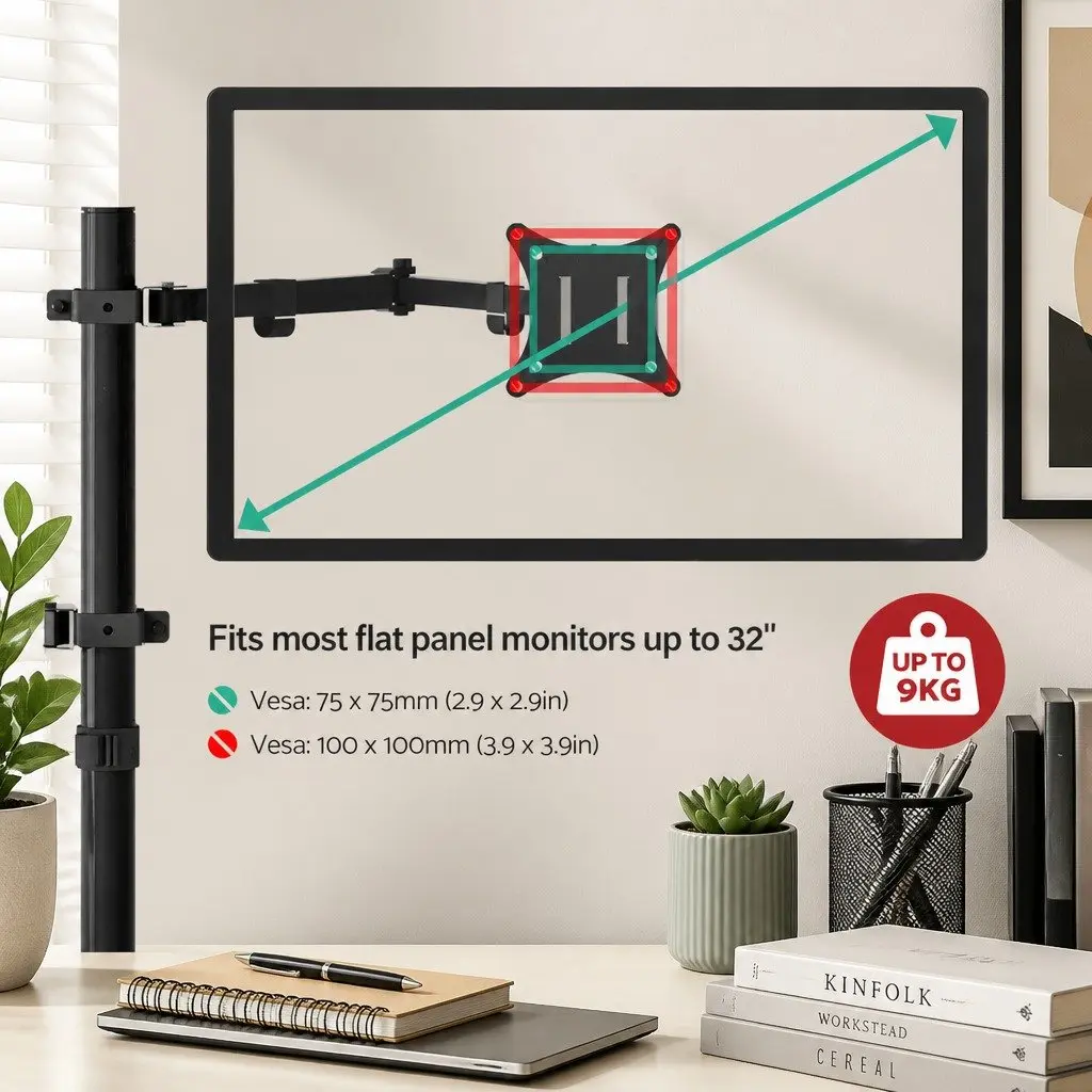 Dual Monitor Arm Desk Mount with Laptop Tray Black Adjustable for Home Office