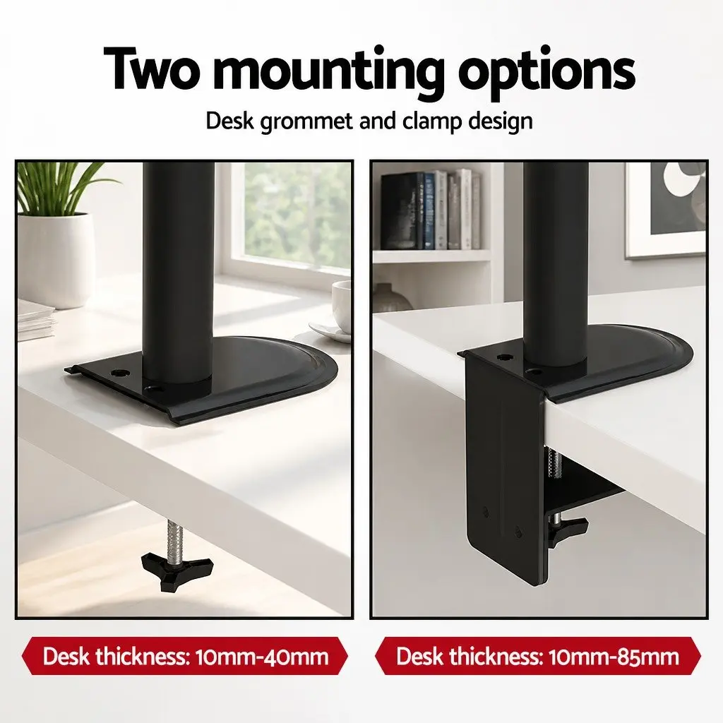 Dual Monitor Arm Desk Mount with Laptop Tray Black Adjustable for Home Office