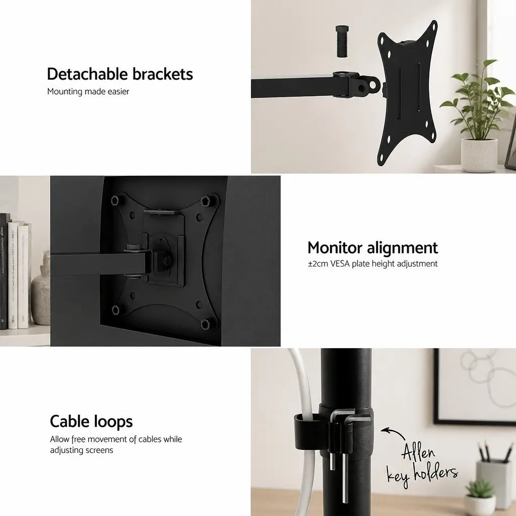 Dual Monitor Arm Desk Mount with Laptop Tray Black Adjustable for Home Office