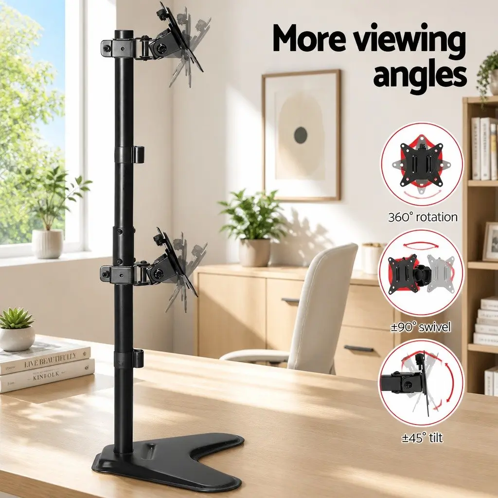 Dual Monitor Arm Stand Adjustable Mount Freestanding Desktop Display Bracket 17 to 32 Inch