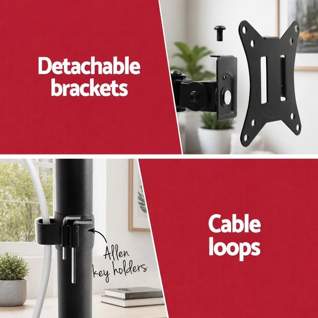 Dual Monitor Arm Stand Adjustable Mount Freestanding Desktop Display Bracket 17 to 32 Inch