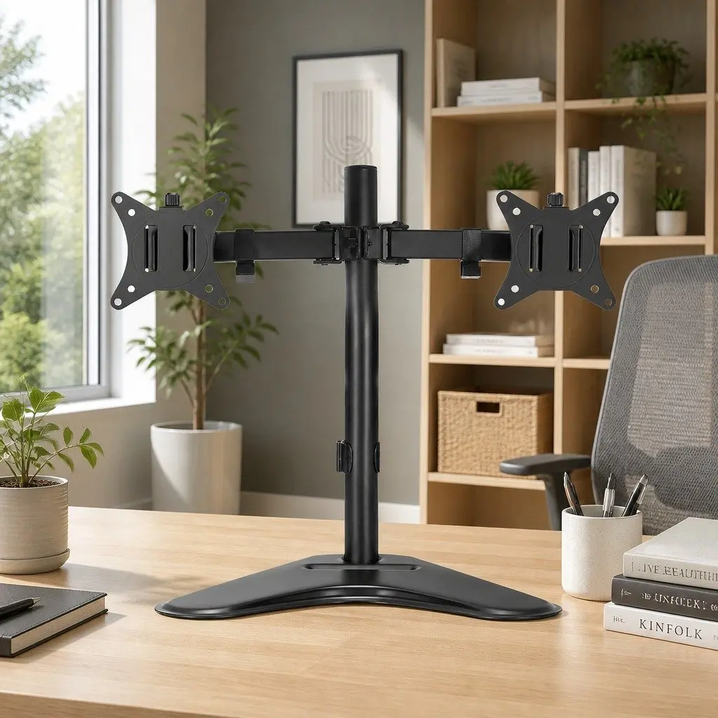 Dual Monitor Arm Stand Adjustable Desktop Mount Heavy Duty Steel Black
