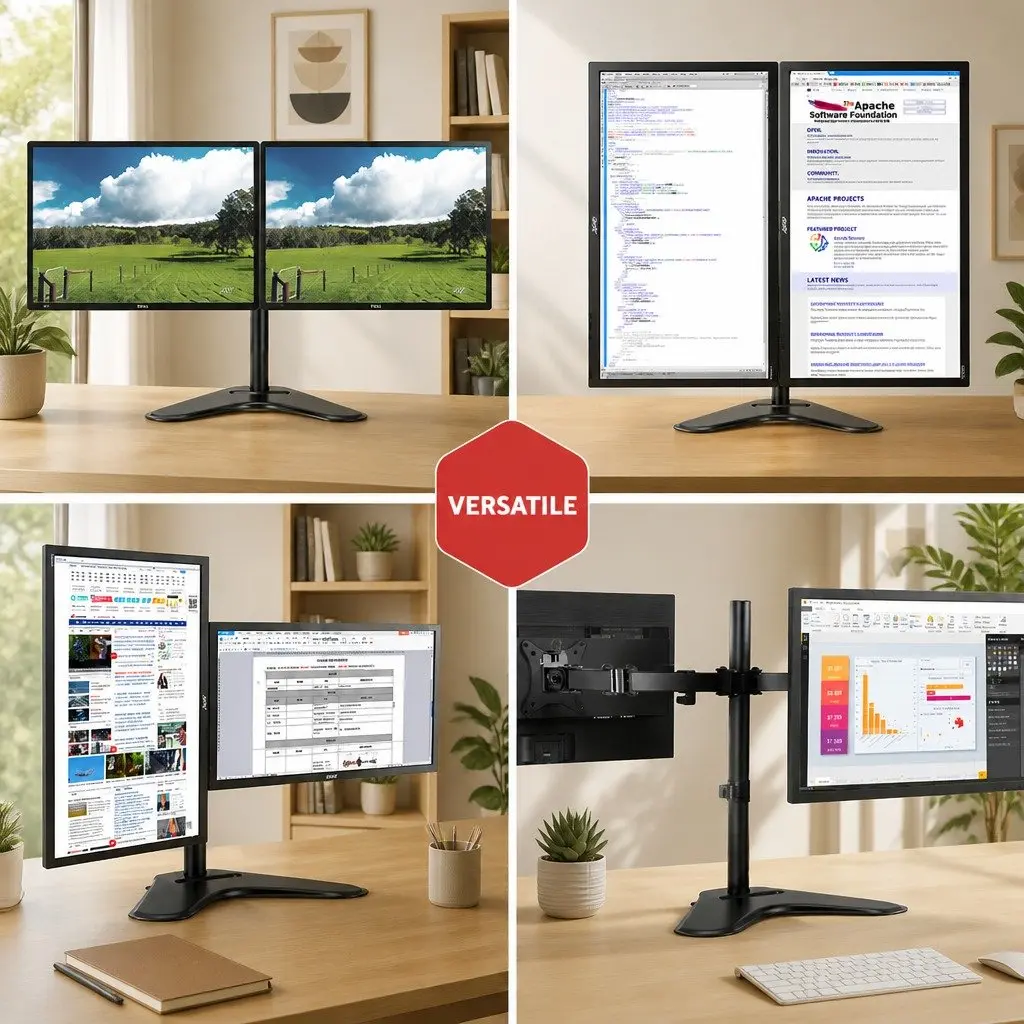 Dual Monitor Arm Stand Adjustable Desktop Mount Heavy Duty Steel Black