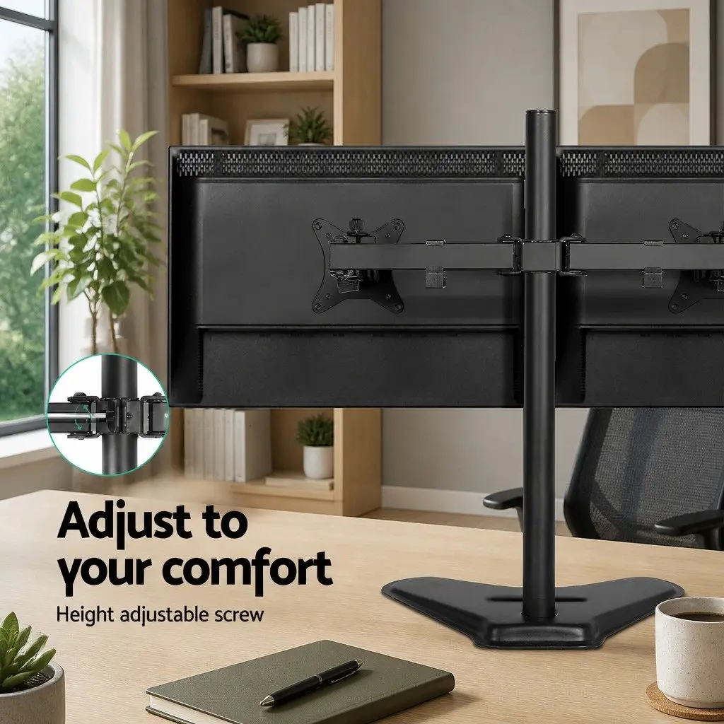 Dual Monitor Arm Stand Adjustable Desktop Mount Heavy Duty Steel Black