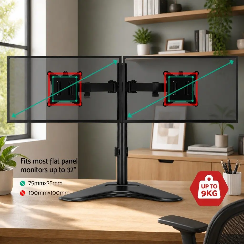Dual Monitor Arm Stand Adjustable Desktop Mount Heavy Duty Steel Black