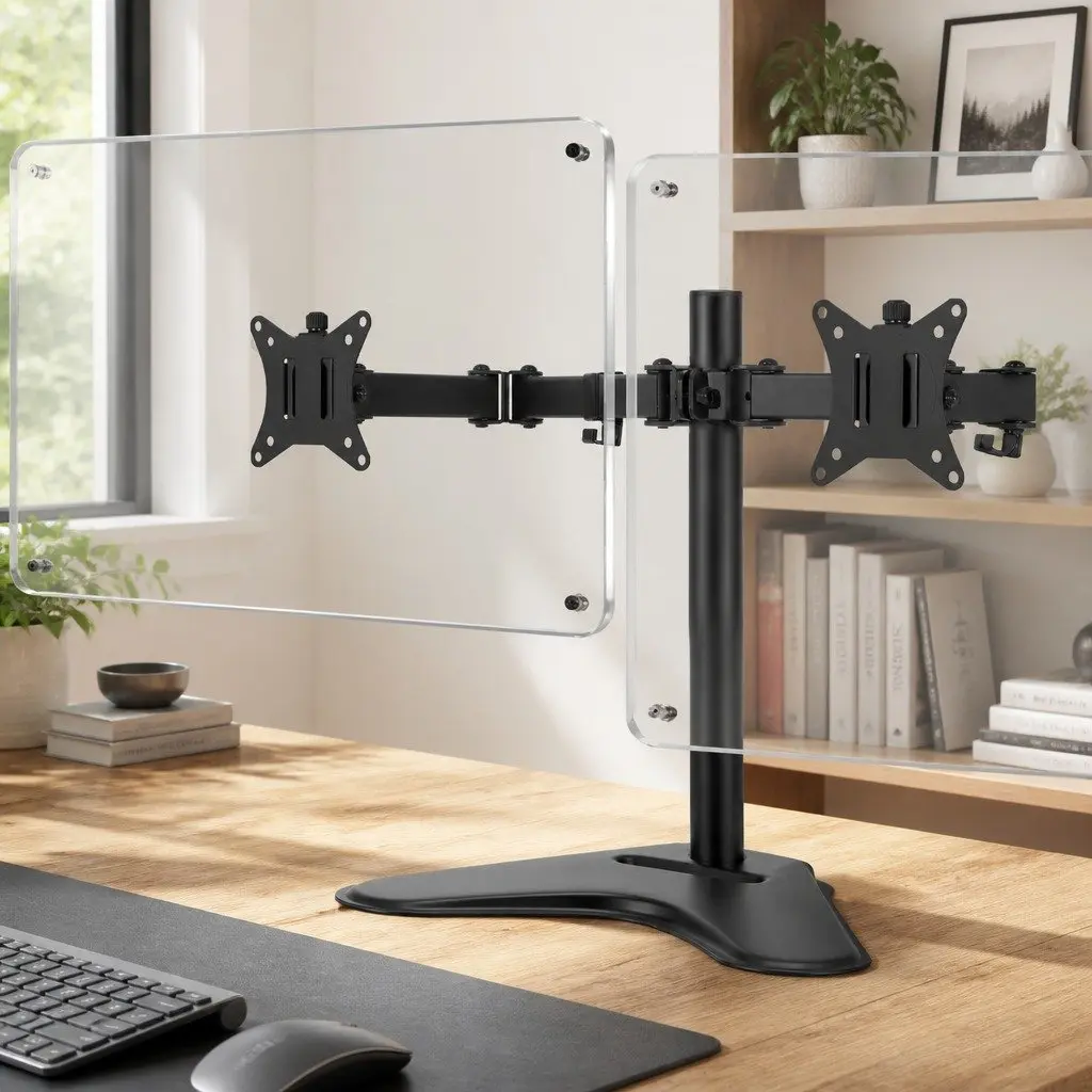 Dual Monitor Arm Stand Adjustable Desktop Mount Heavy Duty Steel Black