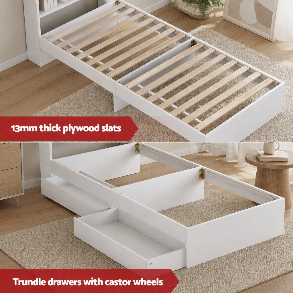 Single Mattress for Bedroom 190 x 91 x 31cm with Wooden Storage Bed Frame