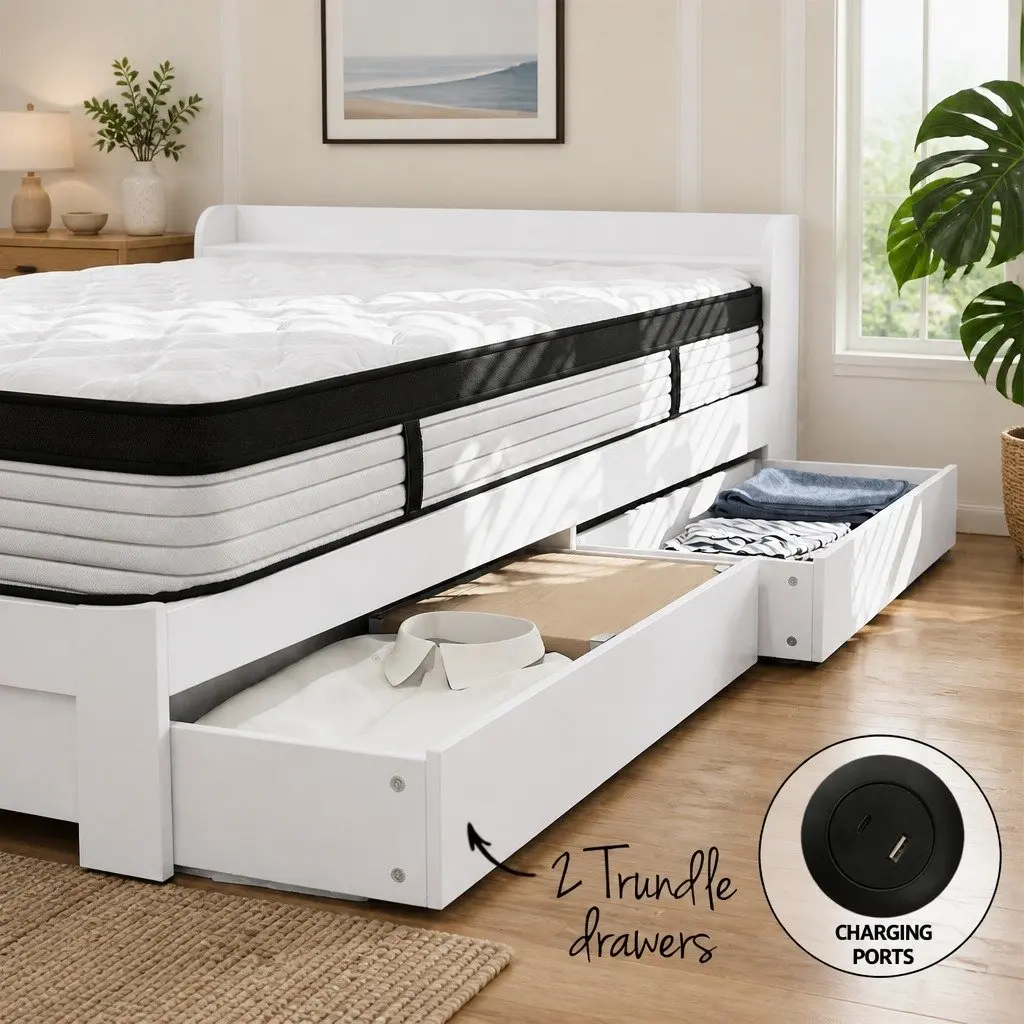 Single Mattress for Bedroom 190 x 91 x 31cm with Wooden Storage Bed Frame