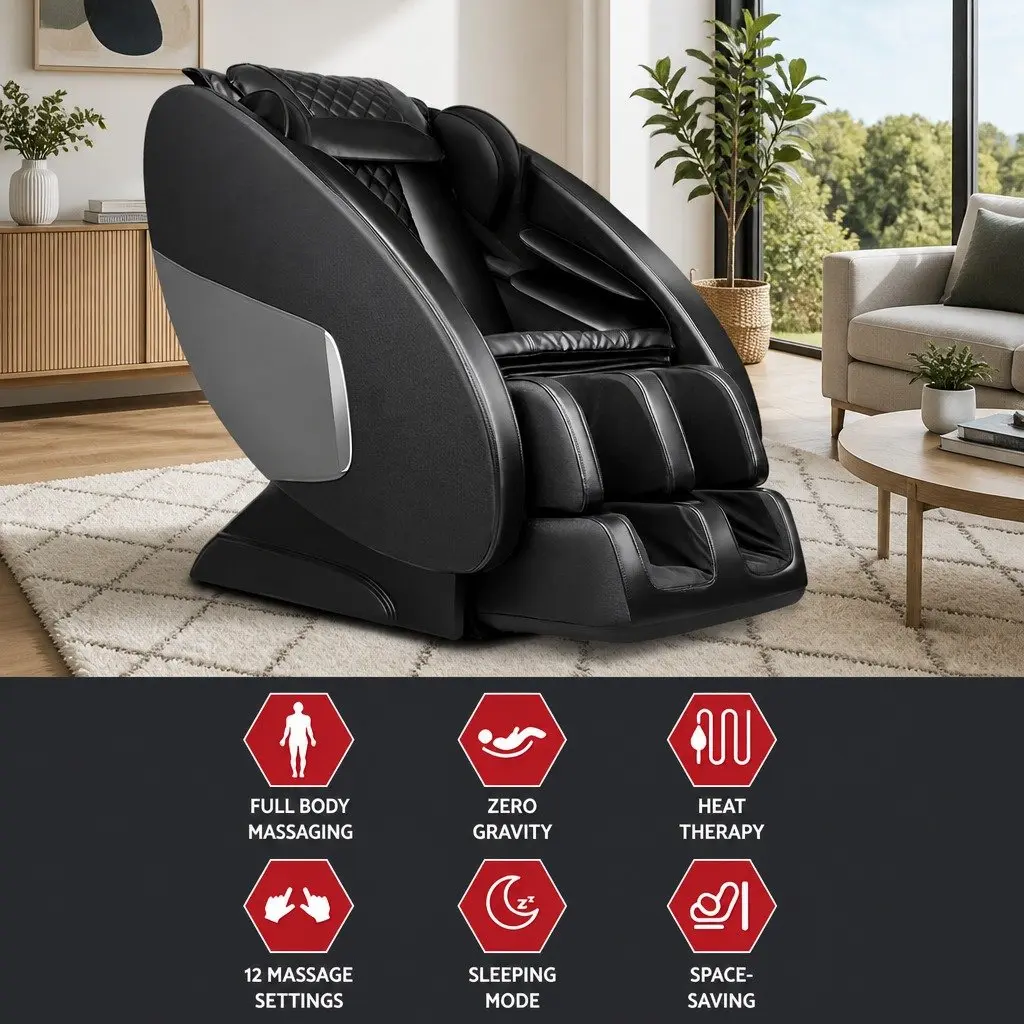Electric Massage Chair Recliner Zero-Gravity Full Body Heated Black Home Therapy