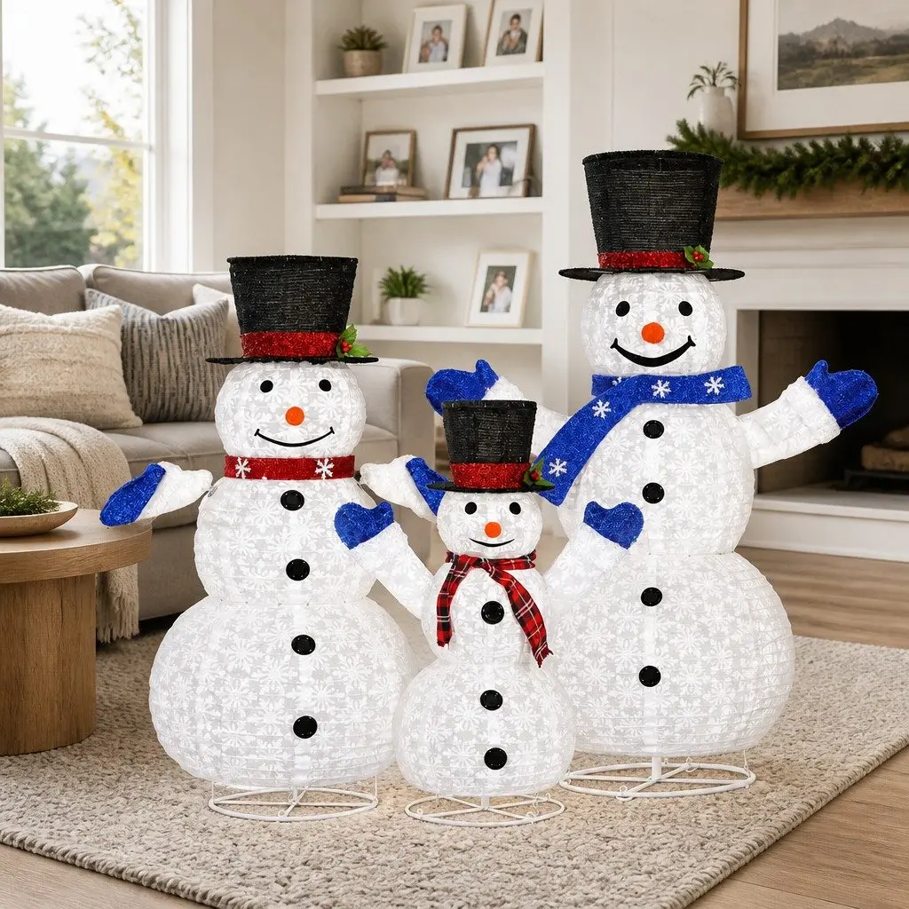 LED Snowman Decorations Set Indoor Outdoor 3 Piece