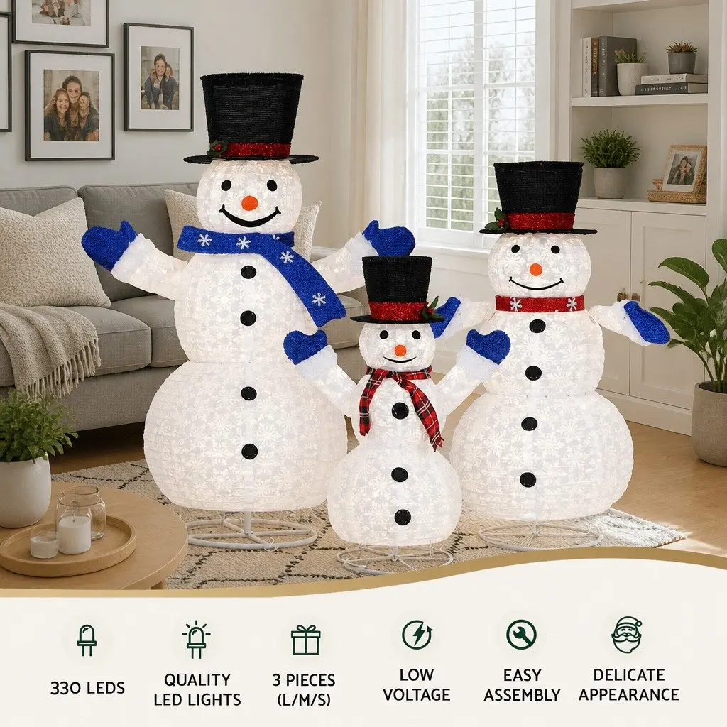 LED Snowman Decorations Set Indoor Outdoor 3 Piece