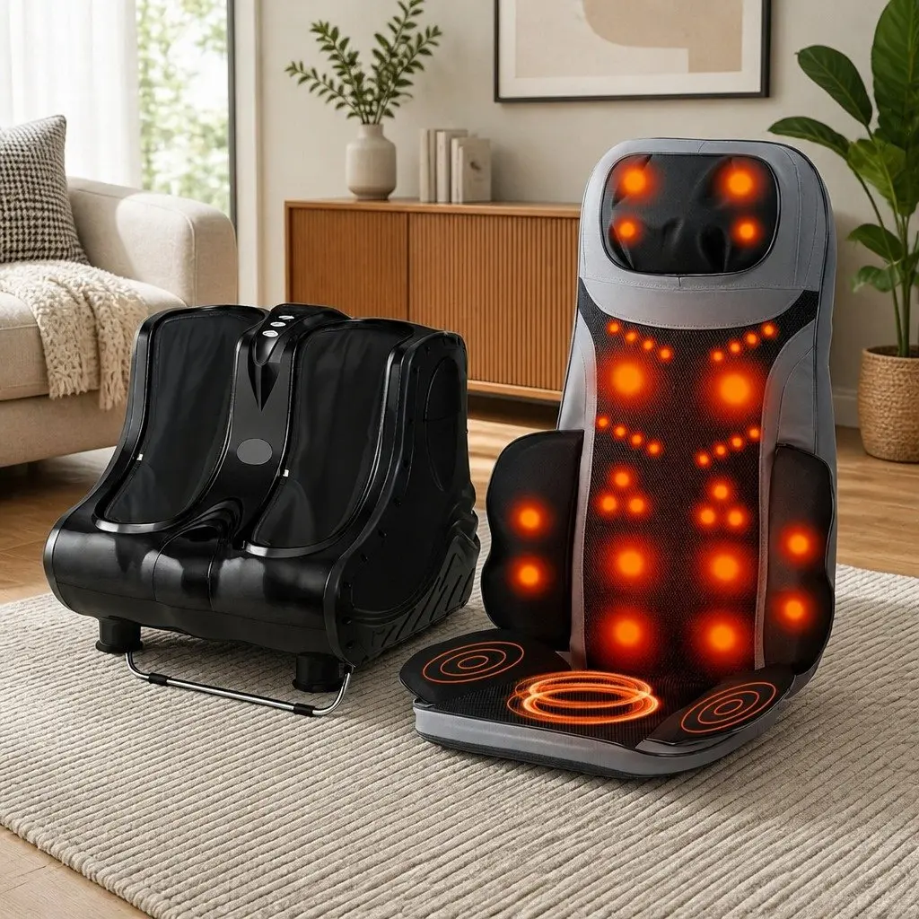 Full Back Massage Cushion Seat with Heating Foot Massager