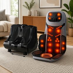 Full Back Massage Cushion Seat with Heating Foot Massager