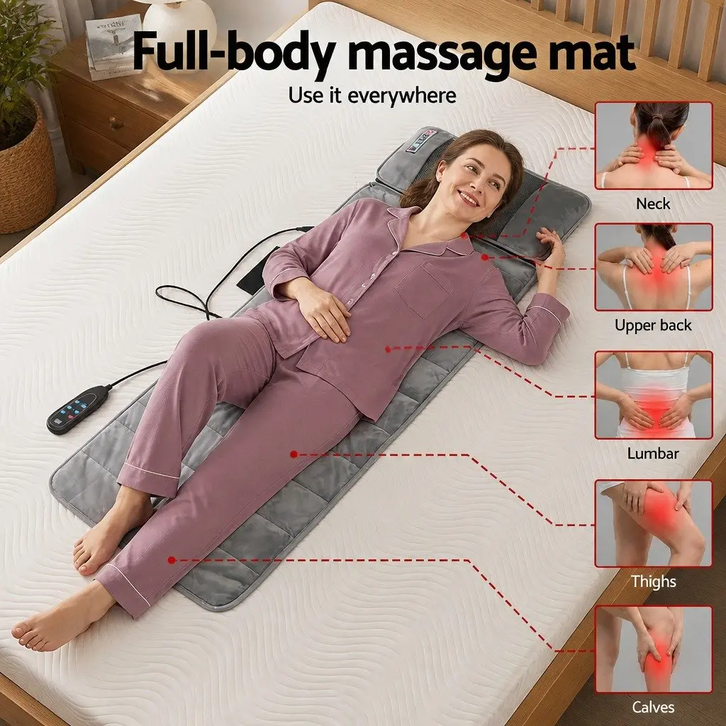 Electric Massage Mat for Home 158cm x 48cm with 10 Motors Vibration Heating Neck Back Relaxation
