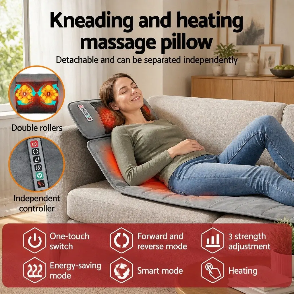 Electric Massage Mat for Home 158cm x 48cm with 10 Motors Vibration Heating Neck Back Relaxation