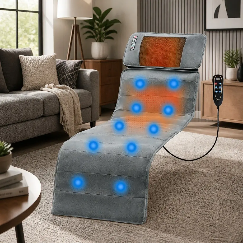 Electric Massage Mat for Home 158cm x 48cm with 10 Motors Vibration Heating Neck Back Relaxation