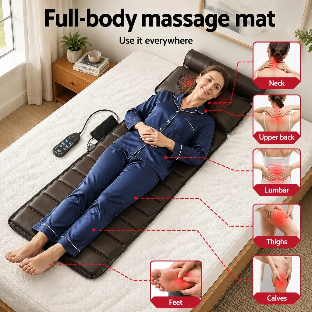 Full Body Massage Mat Kneading Neck Foot Massager Heated Vibration Airbag