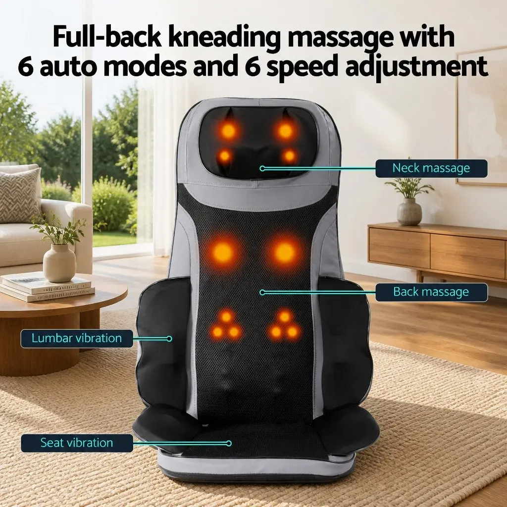 Full Back Massage Seat Cushion with Heating 8-Node Kneading Vibration Home