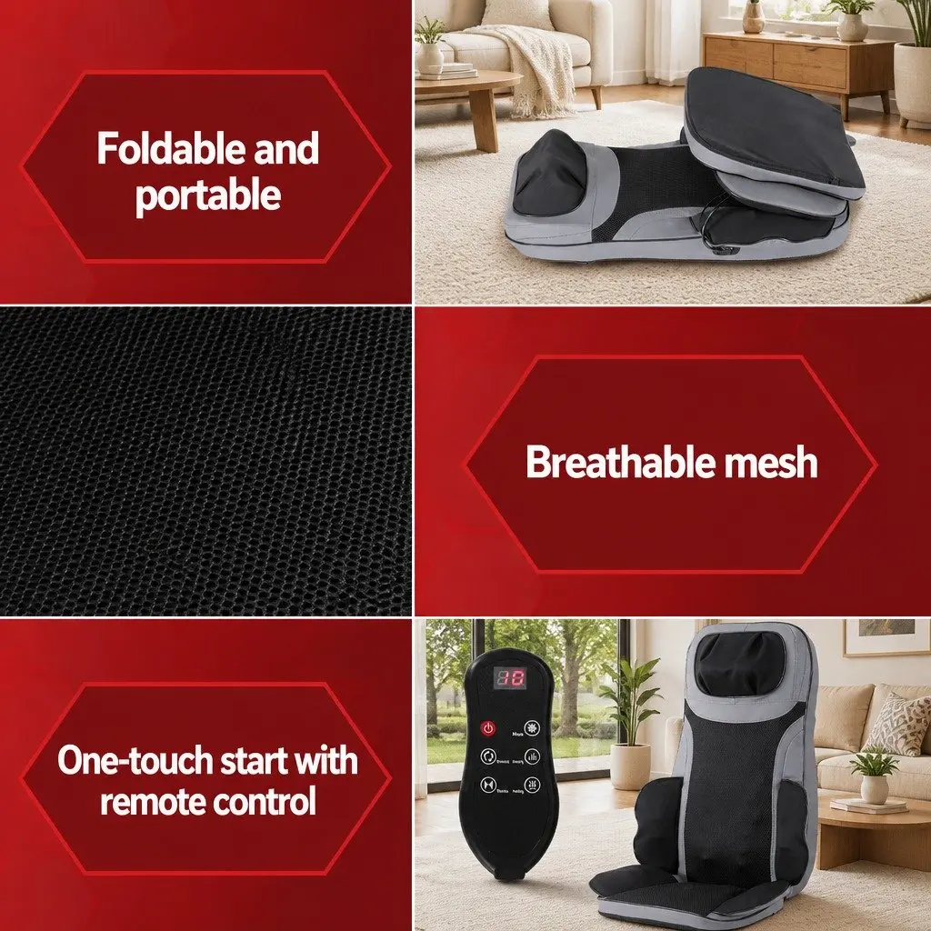 Full Back Massage Seat Cushion with Heating 8-Node Kneading Vibration Home
