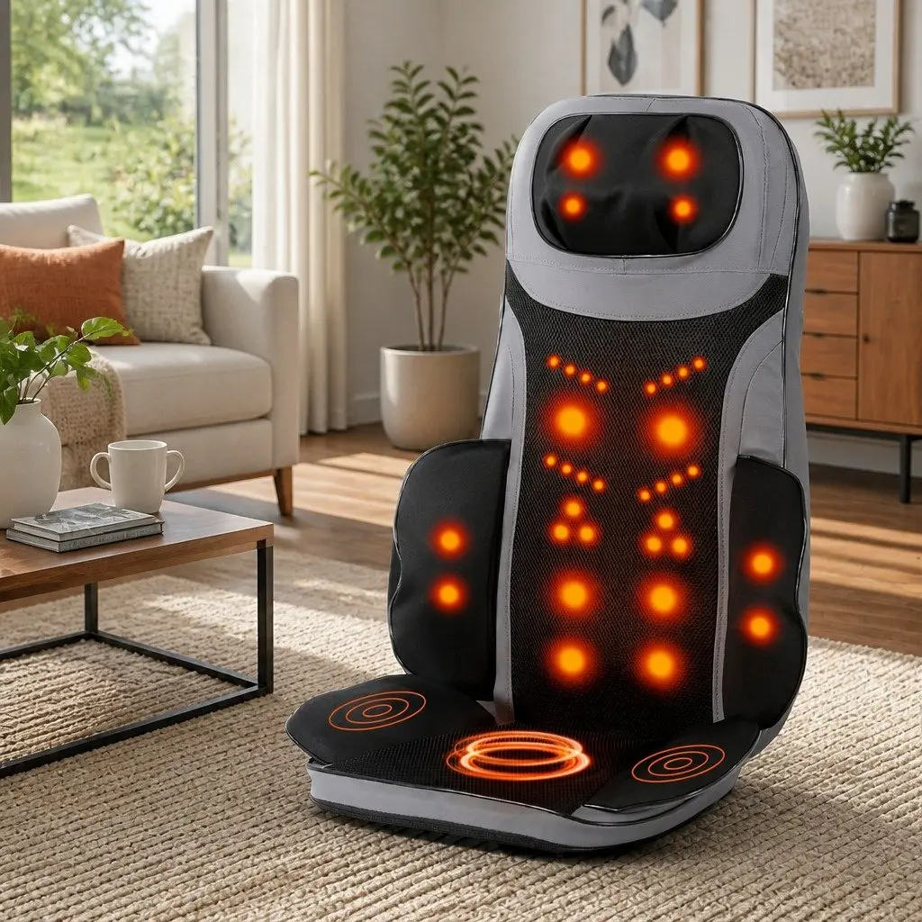 Full Back Massage Seat Cushion with Heating 8-Node Kneading Vibration Home