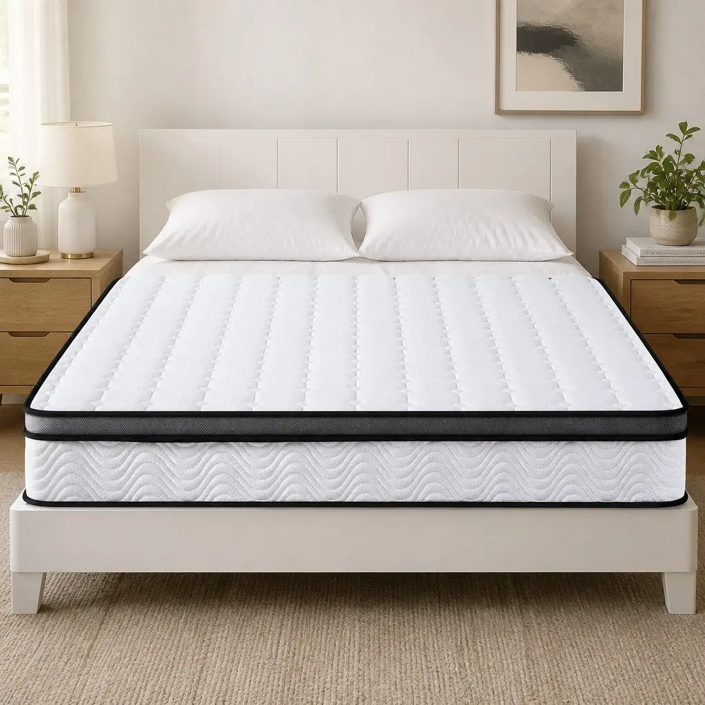 Double Mattress 25cm Cool Gel Foam Bonnell Spring Medium Firm White Bed