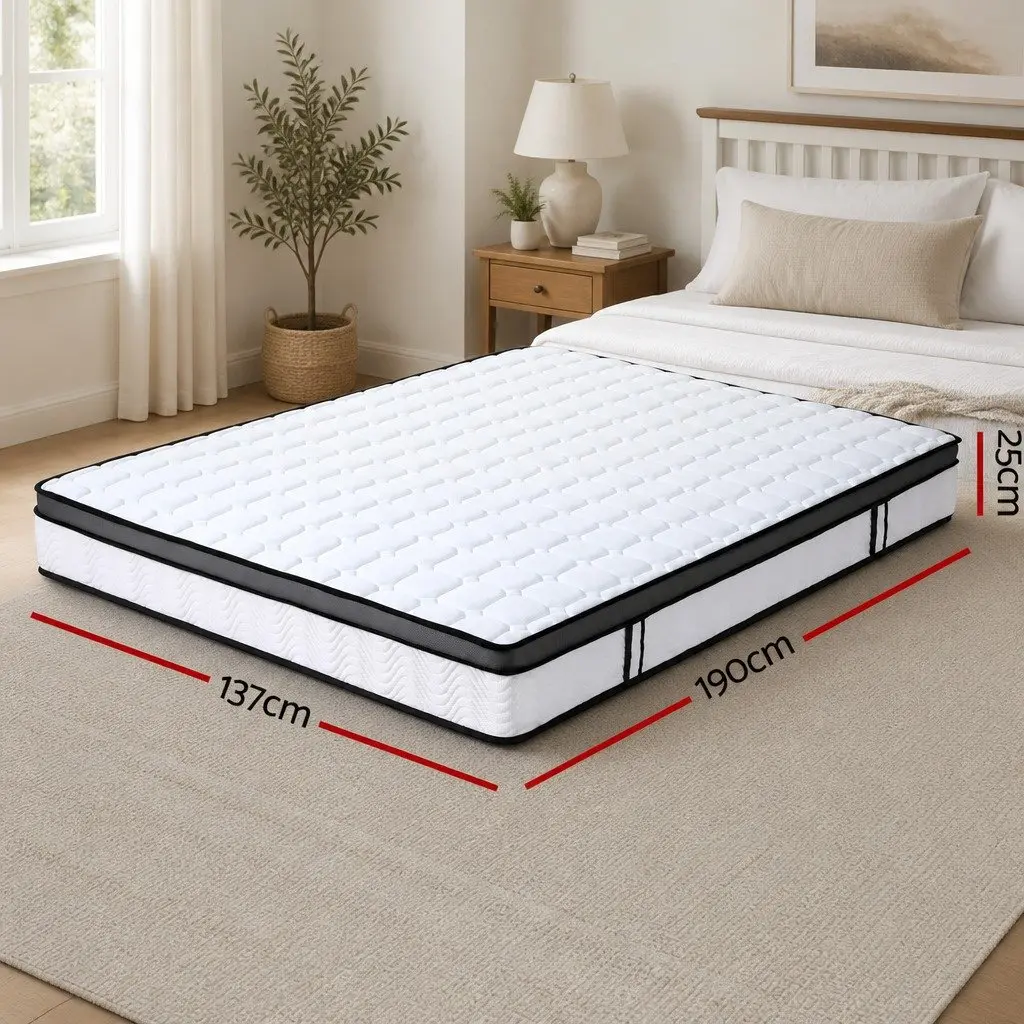 Double Mattress 25cm Cool Gel Foam Bonnell Spring Medium Firm White Bed