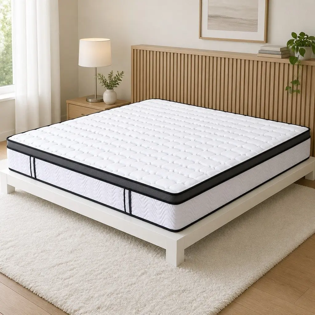 Double Mattress 25cm Cool Gel Foam Bonnell Spring Medium Firm White Bed