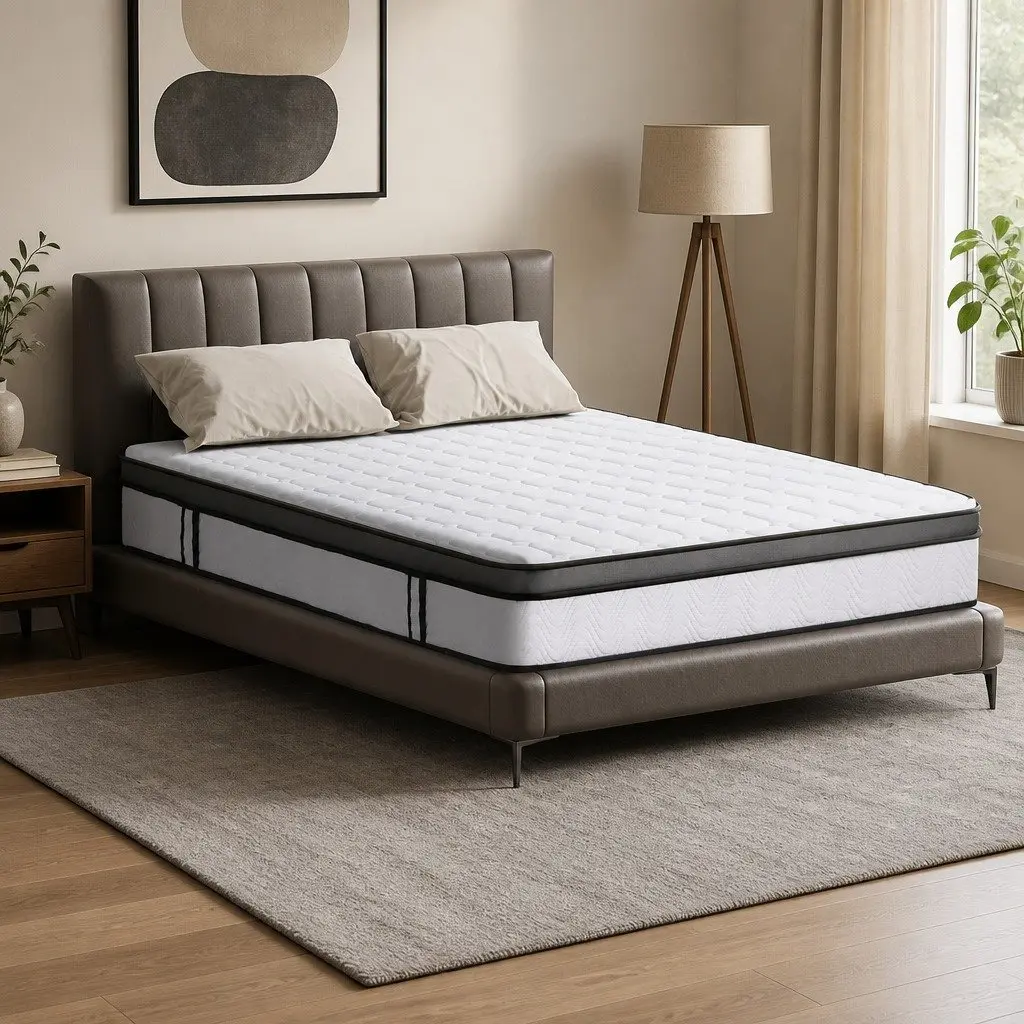 Double Mattress 25cm Cool Gel Foam Bonnell Spring Medium Firm White Bed