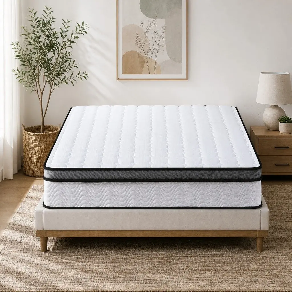 King Size Mattress for Bedroom 25cm Cool Gel Foam Medium-Firm Bonnell Spring Support White
