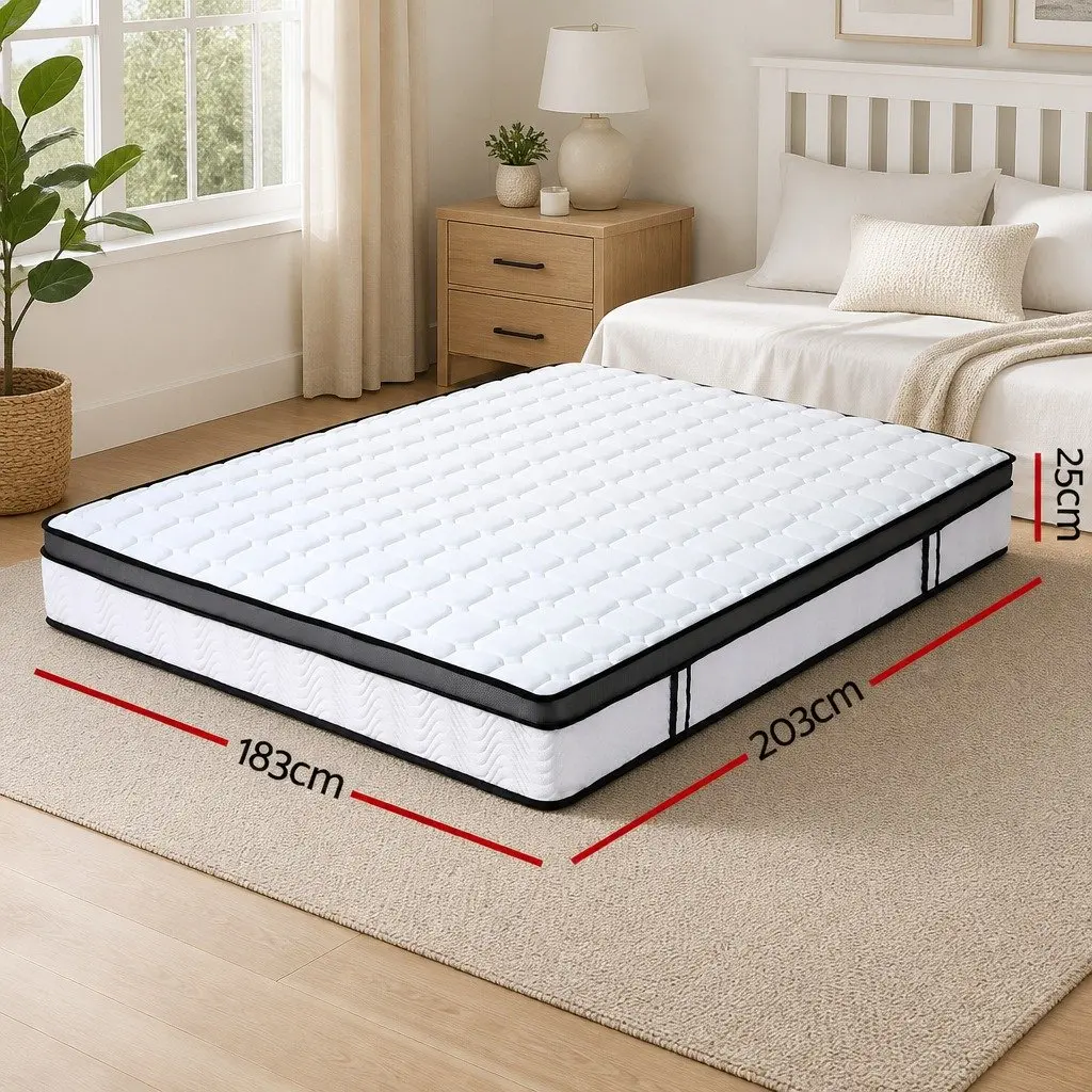 King Size Mattress for Bedroom 25cm Cool Gel Foam Medium-Firm Bonnell Spring Support White