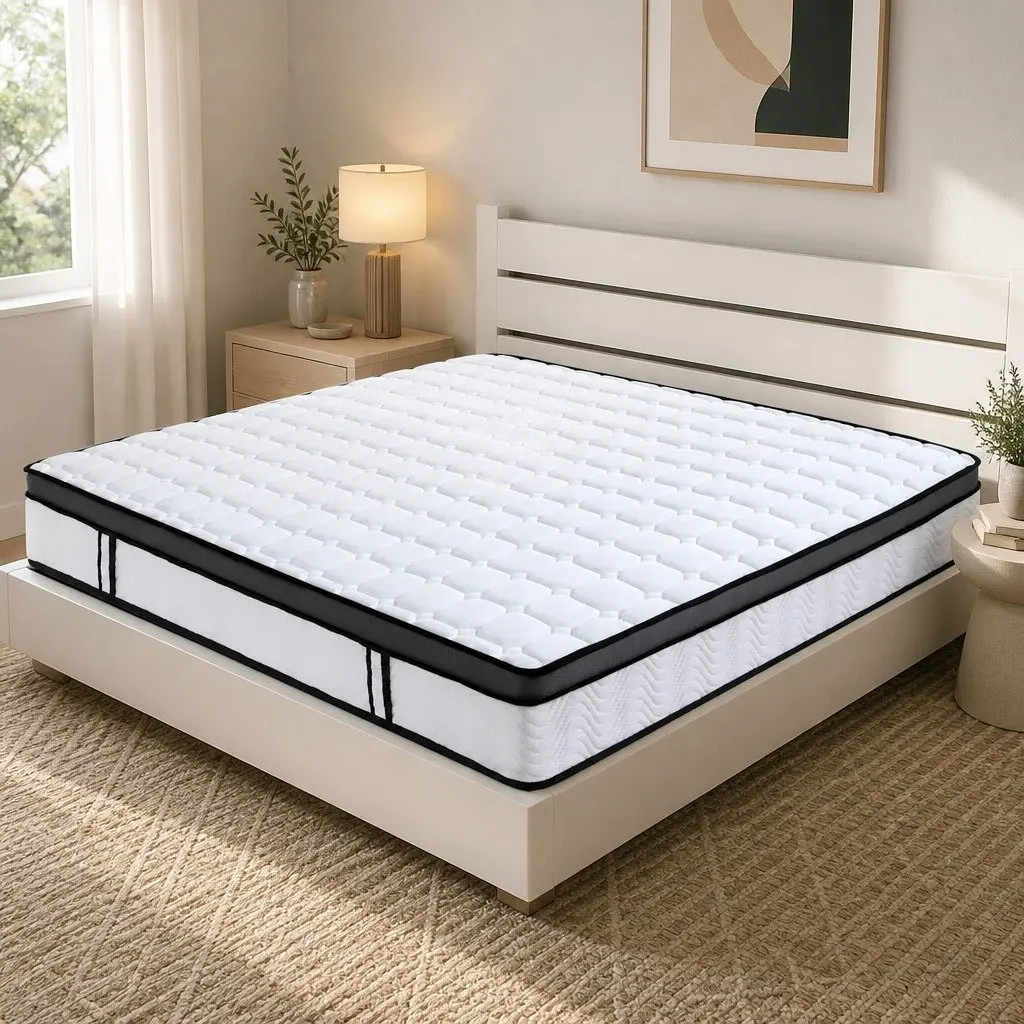 King Size Mattress for Bedroom 25cm Cool Gel Foam Medium-Firm Bonnell Spring Support White