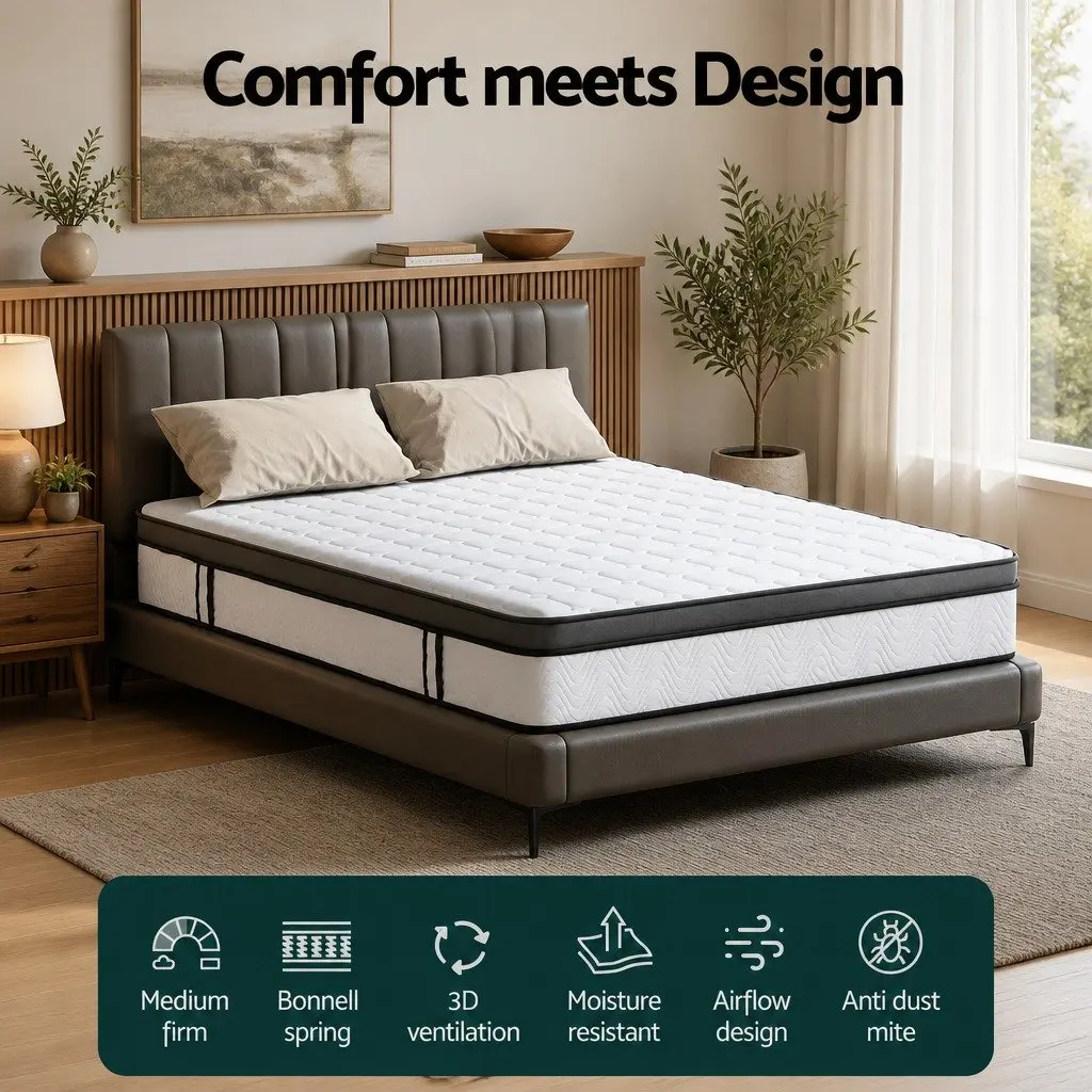 King Size Mattress for Bedroom 25cm Cool Gel Foam Medium-Firm Bonnell Spring Support White