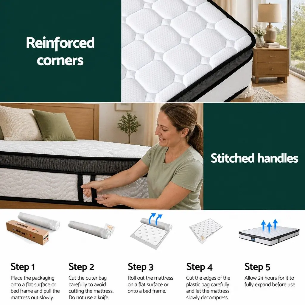King Size Mattress for Bedroom 25cm Cool Gel Foam Medium-Firm Bonnell Spring Support White