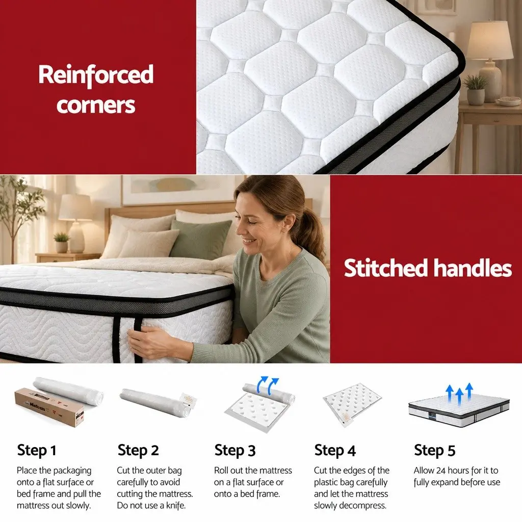 Queen Mattress Medium Firm 25cm Bonnell Spring Cool Gel Memory Foam Support