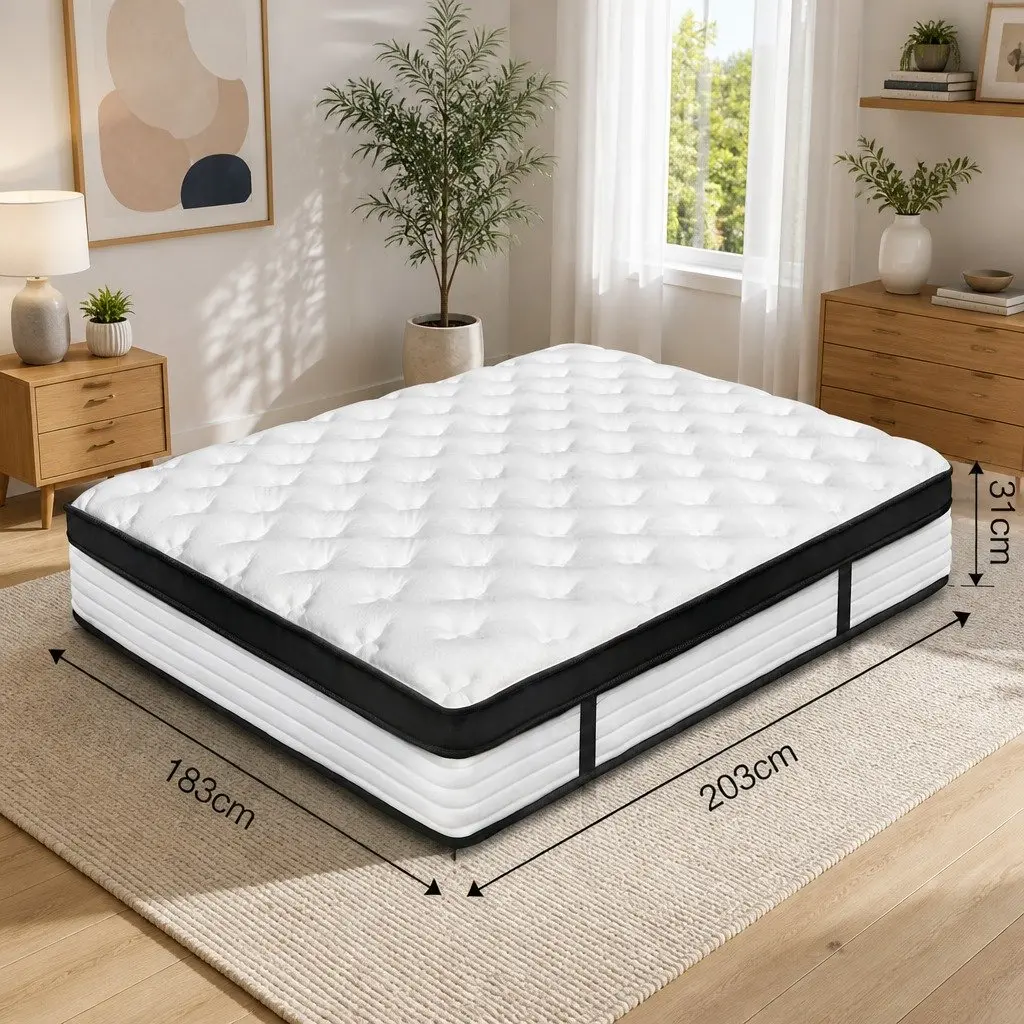 King Size Mattress 31cm Euro Top Plush Medium Firmness Pocket Spring Bed