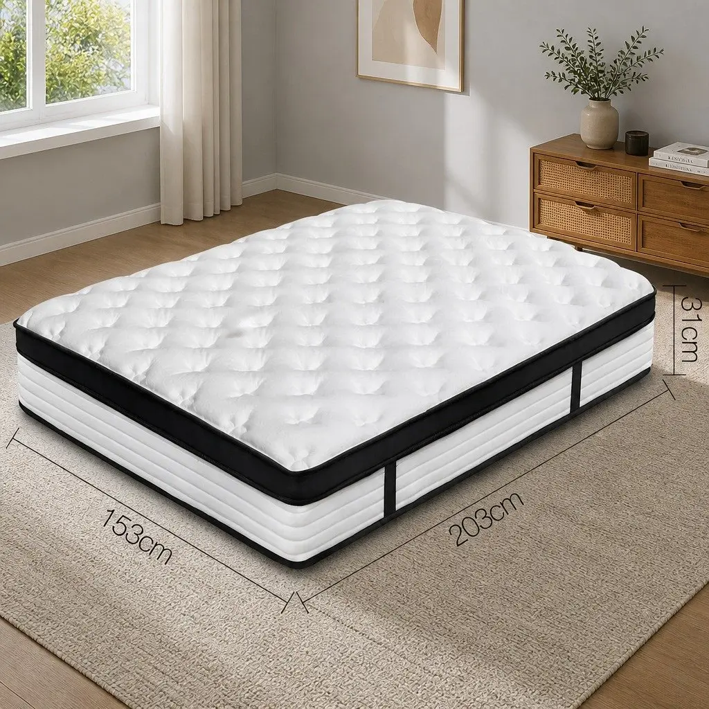Queen Mattress Euro Top Plush Pocket Spring 31cm Medium Firmness
