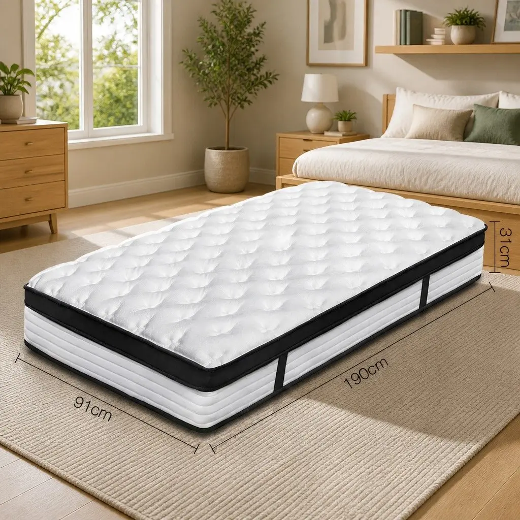 Single Mattress Euro Top Plush Pocket Spring 31cm Medium Firmness