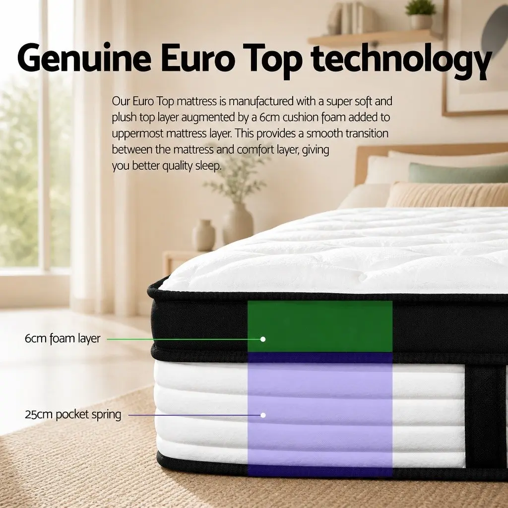 Single Mattress Euro Top Plush Pocket Spring 31cm Medium Firmness