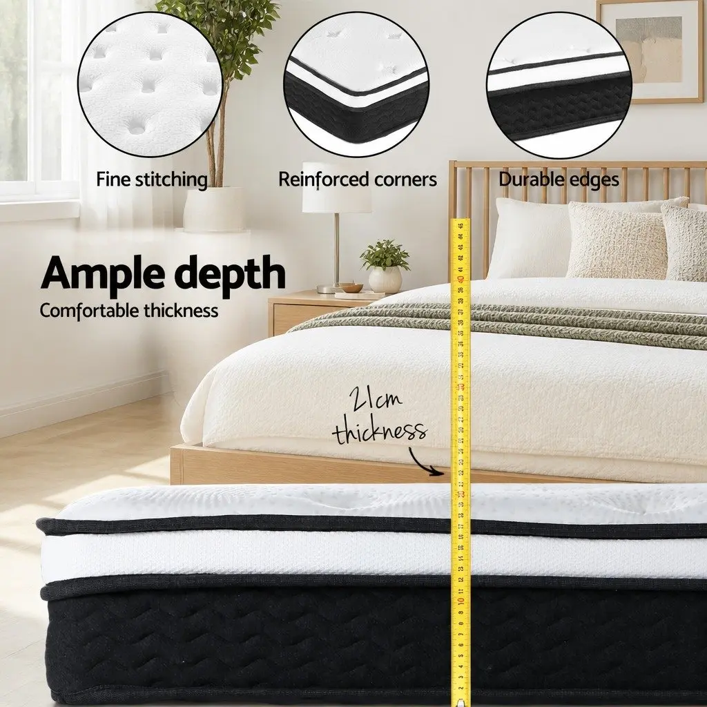 Single Mattress 21cm Euro Top Bonnell Spring Medium Firm Support Hypoallergenic