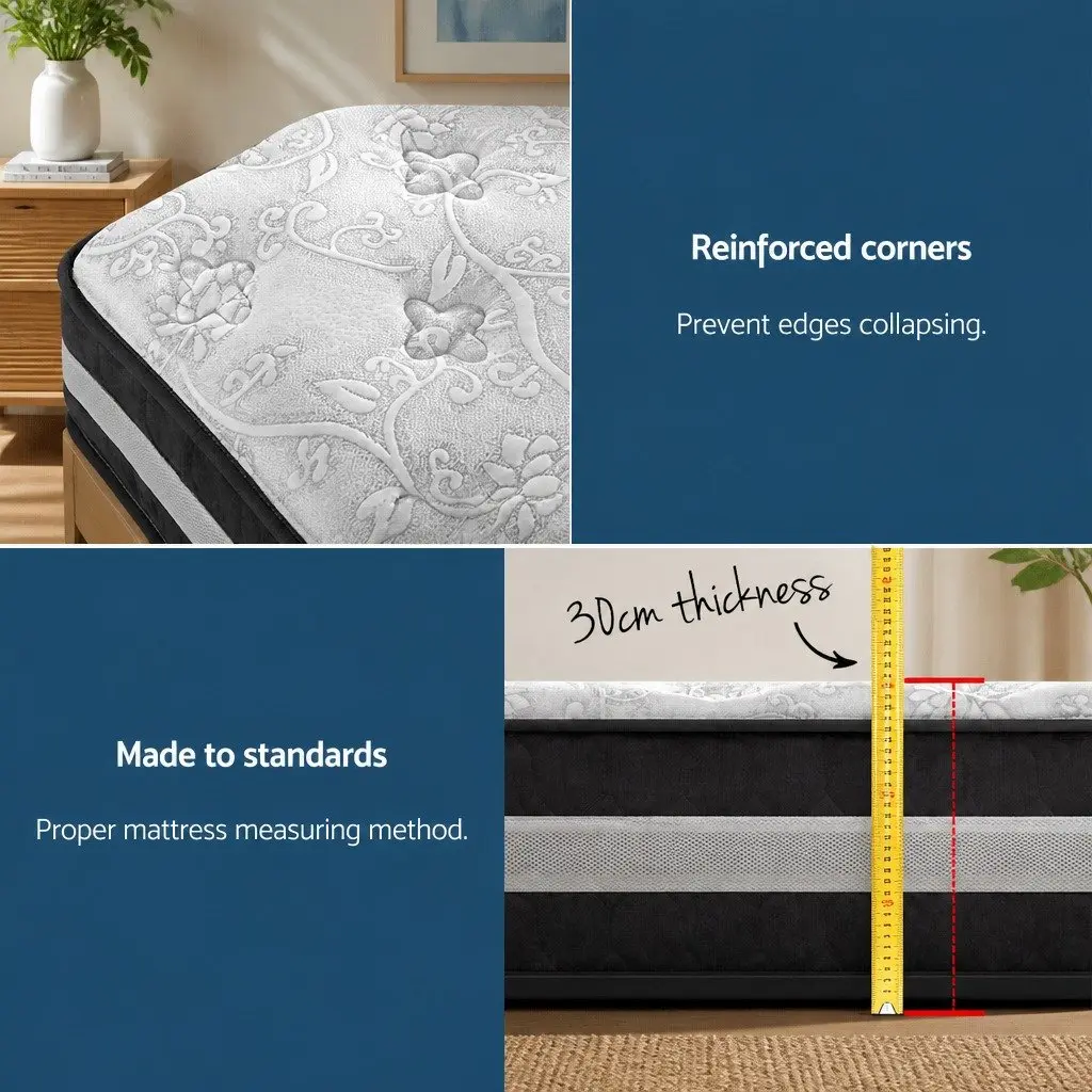 Queen Mattress Pocket Spring 30cm Tight Top Medium Firm Bed Sleep Support